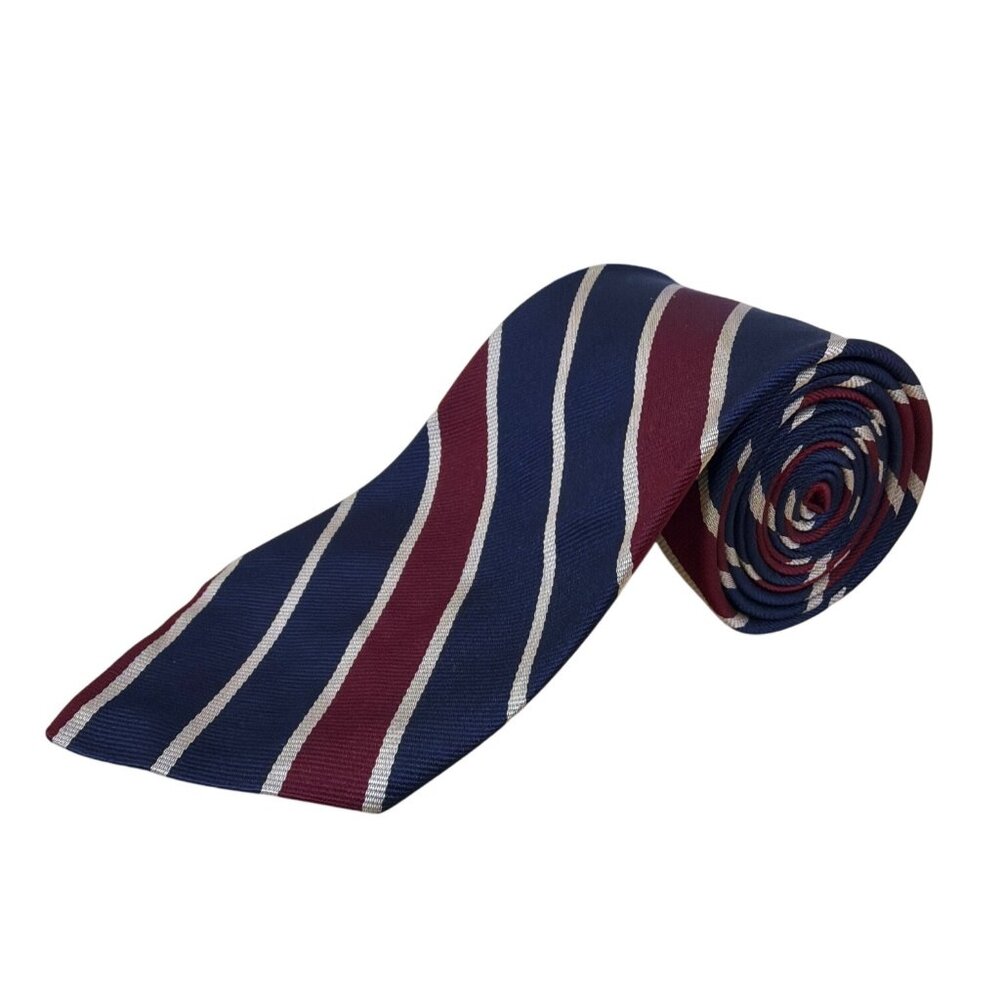 Vintage Brooks Brothers Navy & Burgundy Striped Silk Tie Classic Pattern